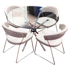 Used Modern Round Chrome and Glass Dinette Gallery Base Table & 4 Calligaris Chairs