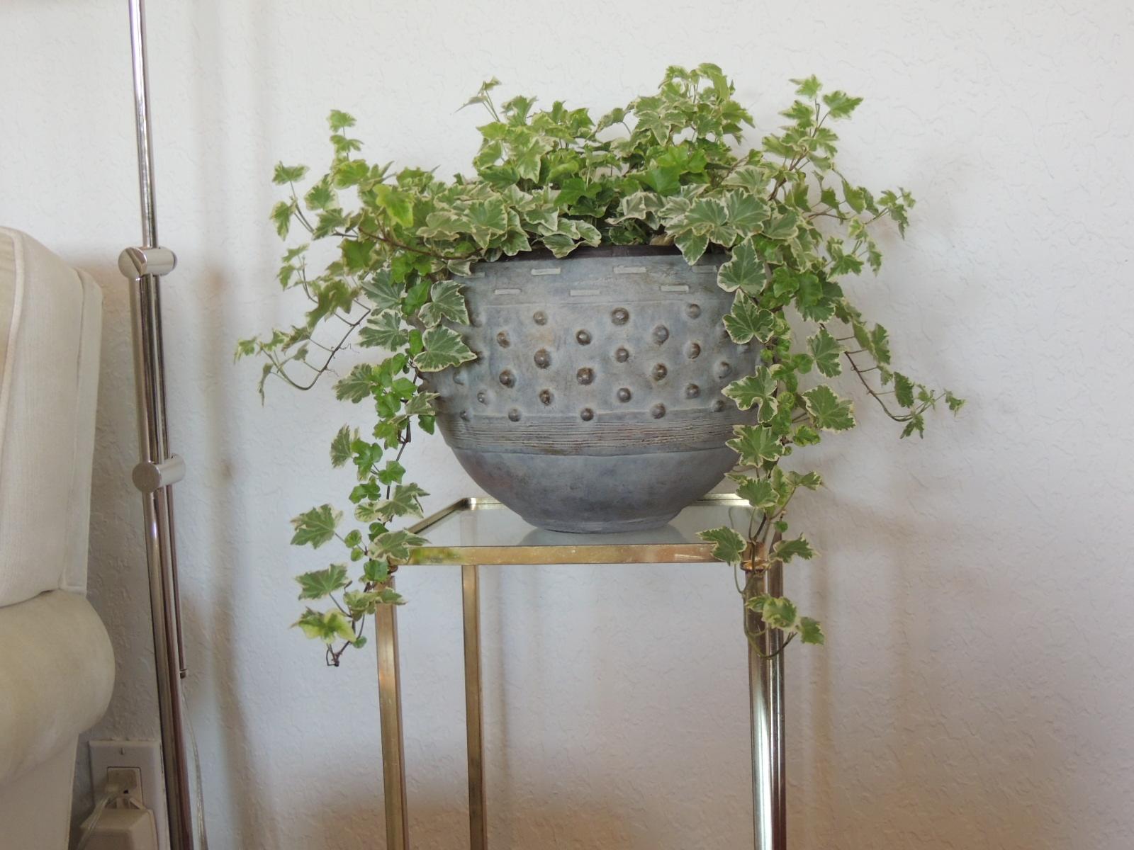 Asian Modern Round Clay and Cement Dust Planter