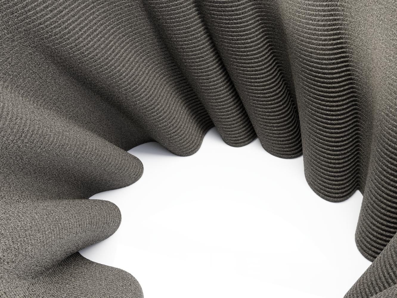 DUNE ist ein moderner, runder Couchtisch, der mit schwarzem Quarzsand 3D-gedruckt wurde und die Grenzen des Machbaren sprengt. Schön, kühn und dynamisch... eine dauerhafte Form entsteht aus einem Hügel, der aus Millionen von Sandpartikeln