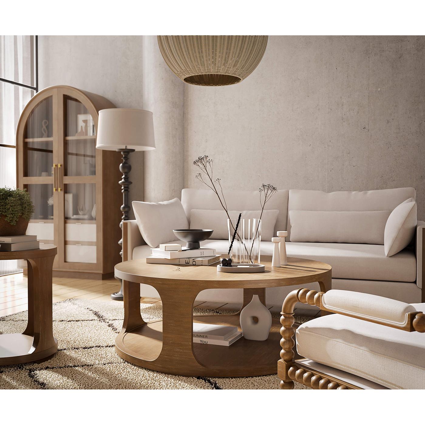 Asian Modern Round Coffee Table For Sale