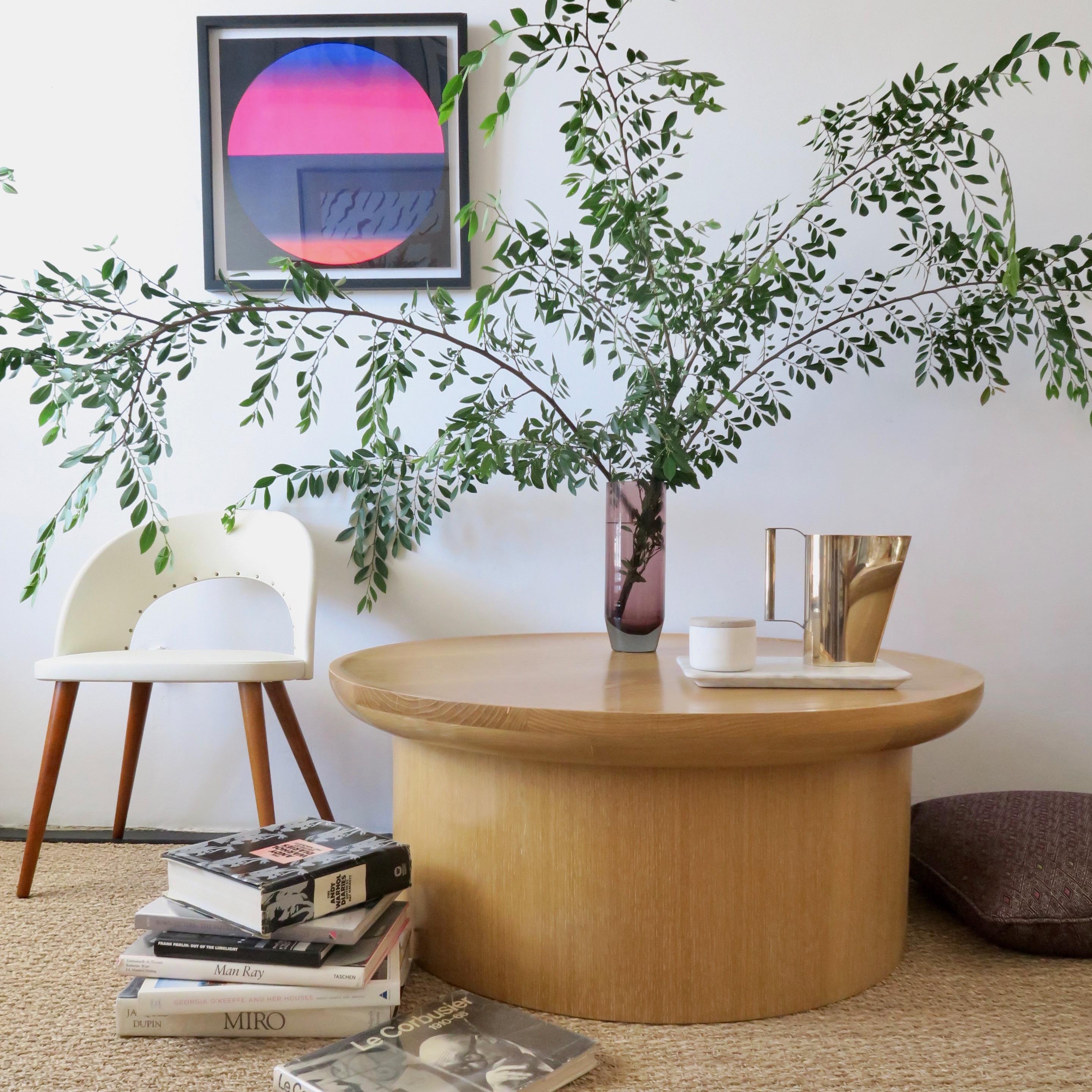 Findley Modern Round Coffee Table in Cerused Oak by Martin and Brockett In New Condition In Los Angeles, CA
