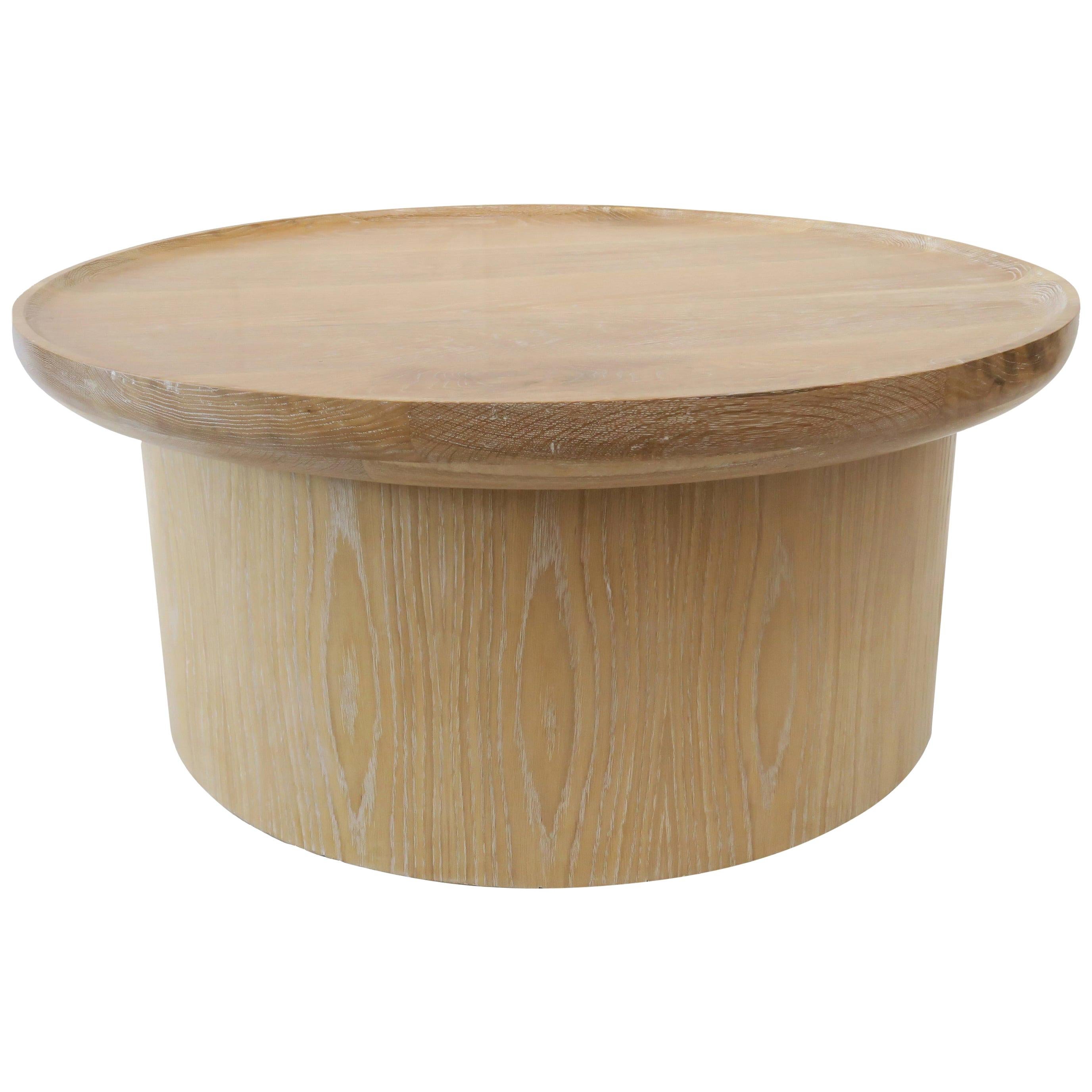 Modern Round Coffee Table in Cerused Oak by Martin and Brockett