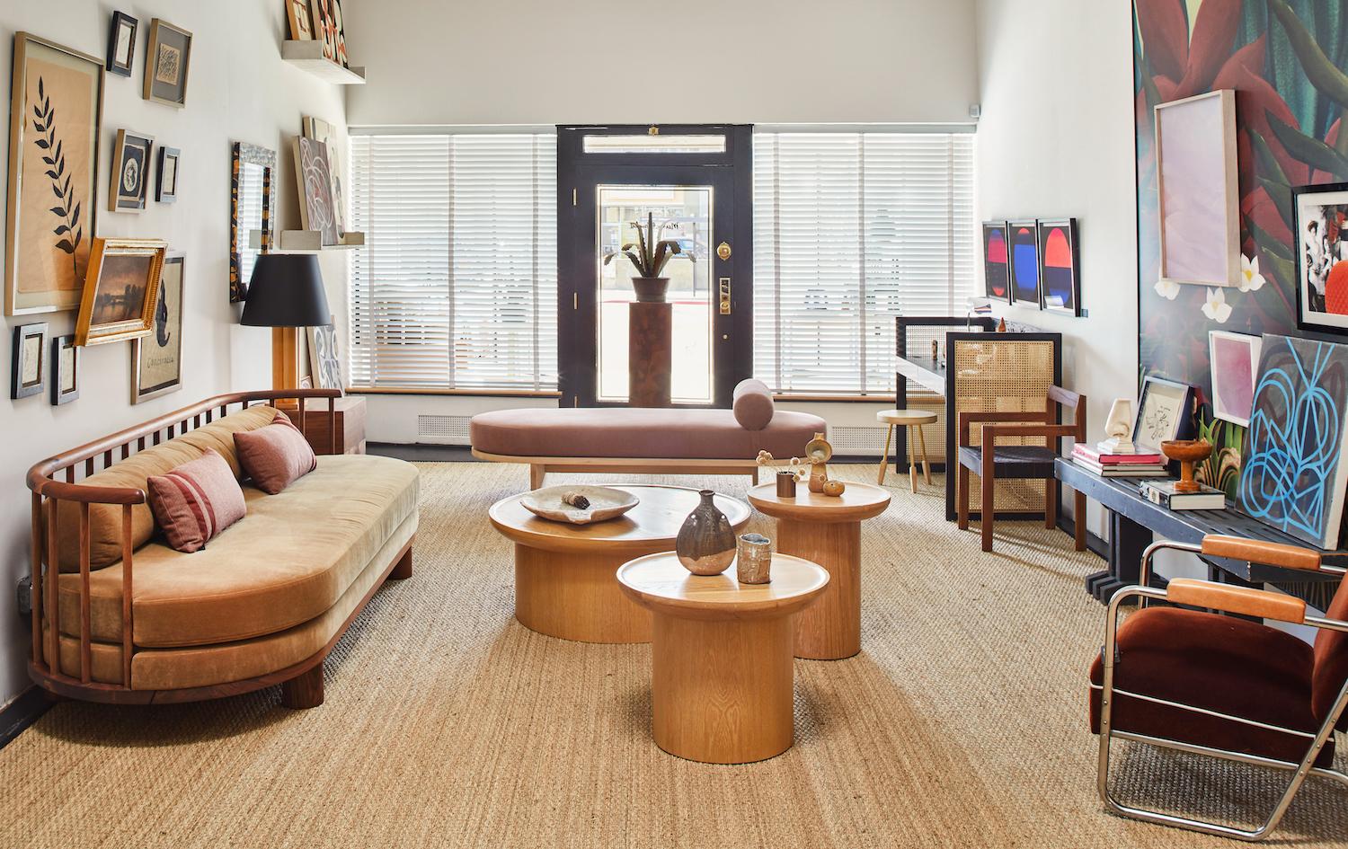 American Findley Modern Round Coffee Table in Cerused Oak by Martin and Brockett