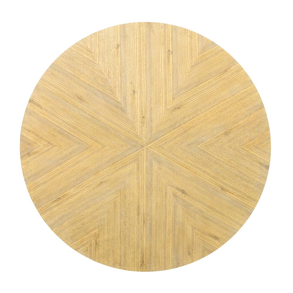 This stunning coffee table features a beautifully crafted radial veneer pattern on the top, adding a touch of sophistication to your living space. The smooth, straight top edge enhances its sleek appearance, while the six-sided legs provide a sturdy