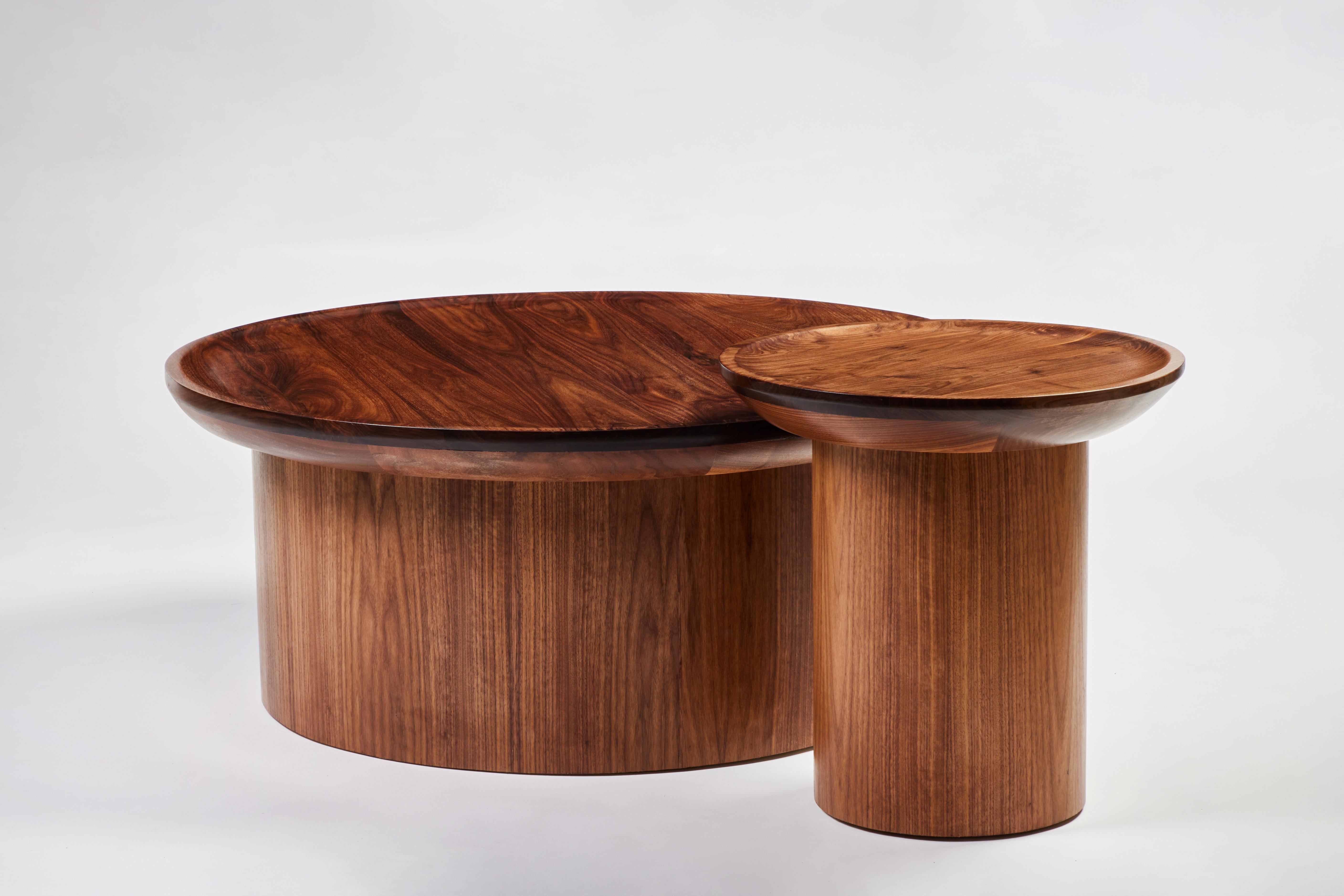 walnut round coffee table