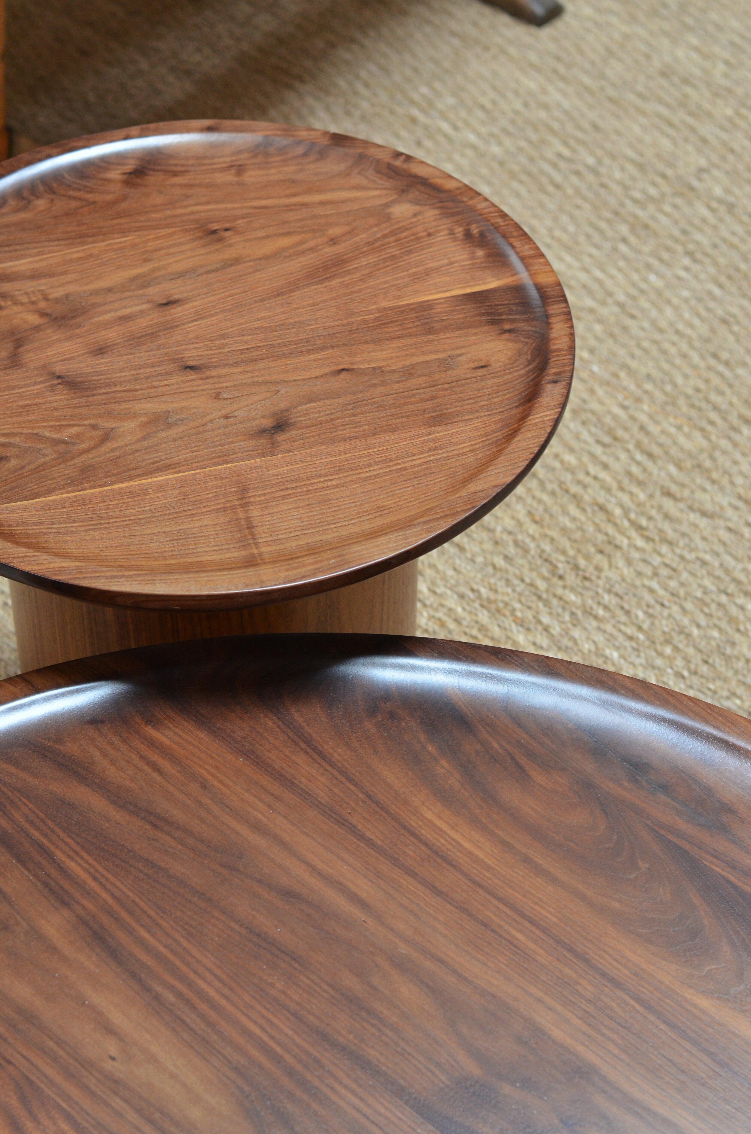 American Modern Round Findley Coffee Table in Walnut by Martin and Brockett For Sale
