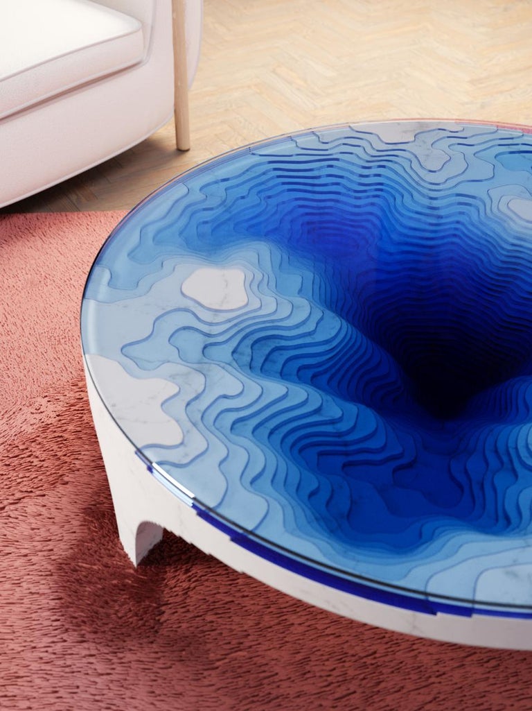 Modern Round Coffee Table in White Carrara Marble For Sale at 1stDibs