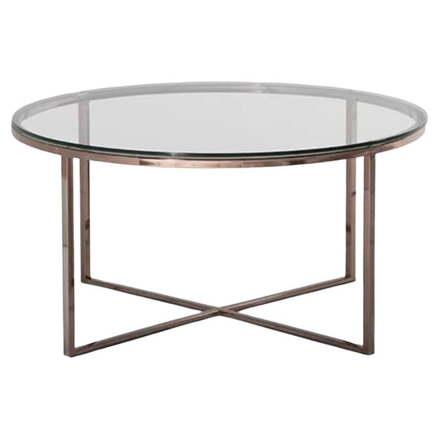 Modern Round Copper and Glass Coffee Table, Hope Coffee Table
