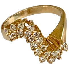 Modern Round Cut Diamond 14 Karat Yellow Gold Ring