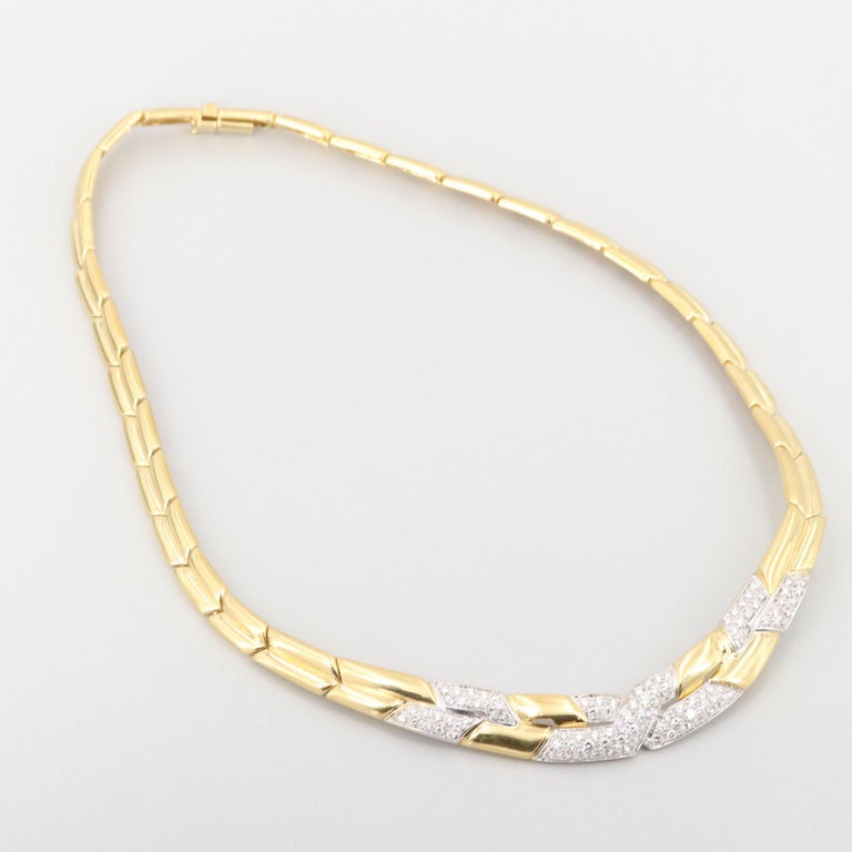 Modern Round Cut Diamonds Gold Necklace, 18K Gold Diamond Necklace For