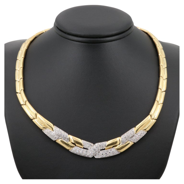 Modern Round Cut Diamonds Gold Necklace, 18K Gold Diamond Necklace For