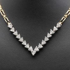 Modern Round Diamonds Chevron Gold Necklace, 18K Yellow Gold