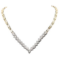 Modern Round Diamonds Chevron Gold Necklace, 18K Yellow Gold