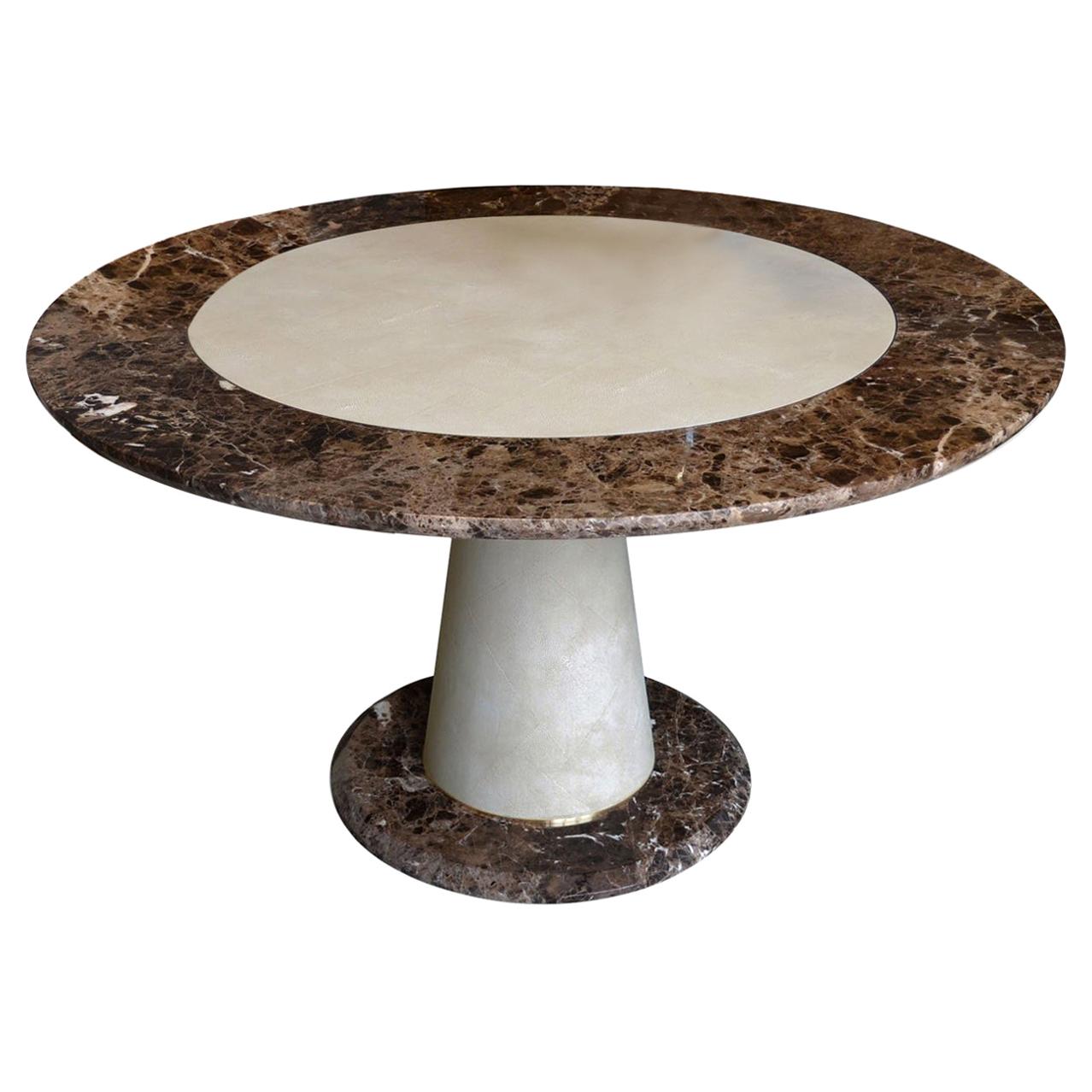 Dining Table round brown marble scagliola shagreen decor handmade in Italy