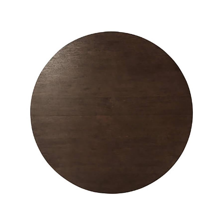 Modern circular Cardamon finish dining table with four brushed brass finish supports on a matching round platform base.
 
Dimensions: 62.25