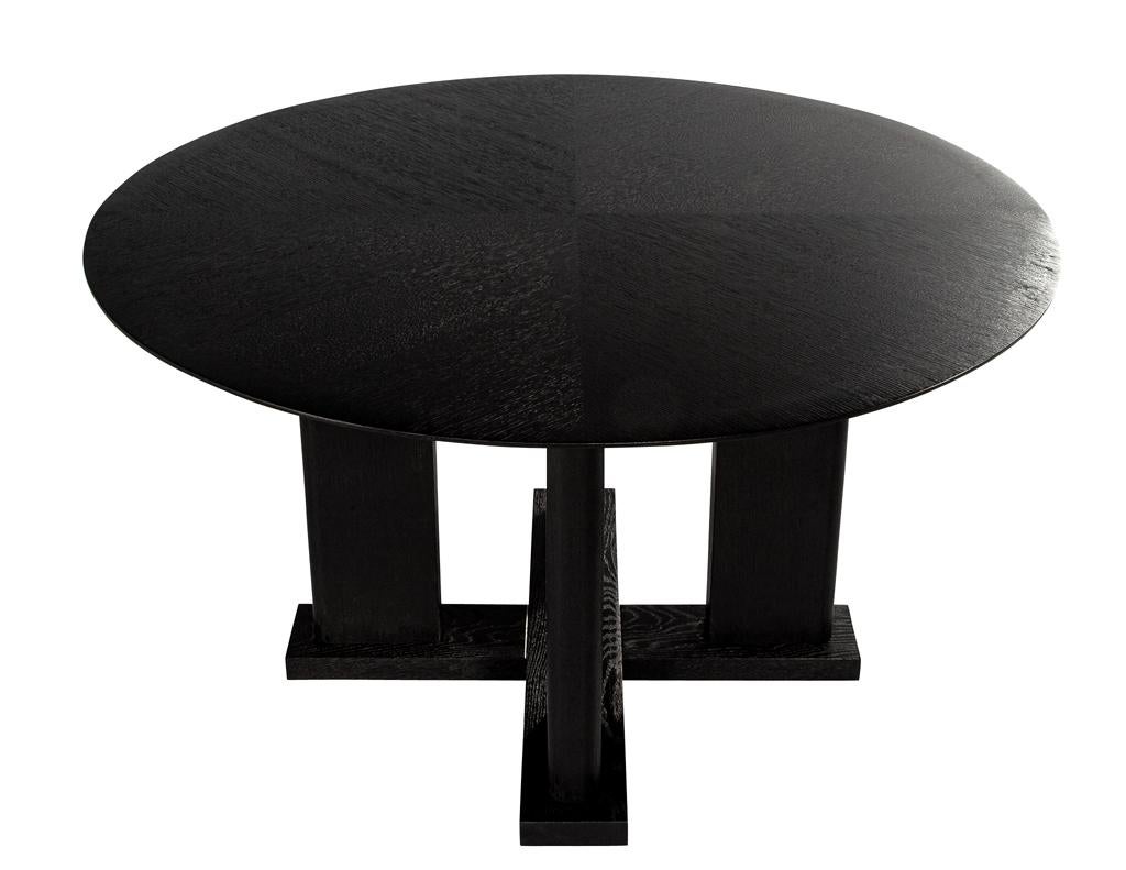 Modern Round Dining Table in Black Cerused Oak Finish For Sale 7