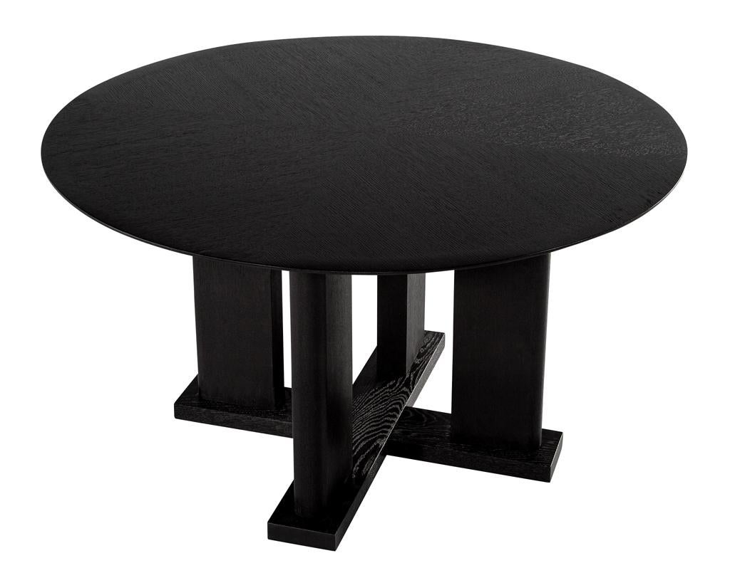 Modern Round Dining Table in Black Cerused Oak Finish For Sale 8