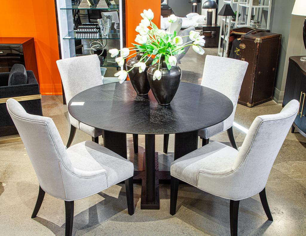 Modern Round Dining Table in Black Cerused Oak Finish For Sale 9