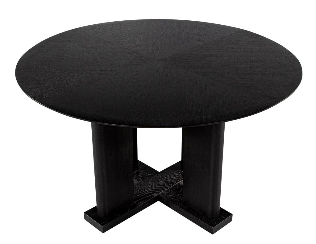 American Modern Round Dining Table in Black Cerused Oak Finish For Sale
