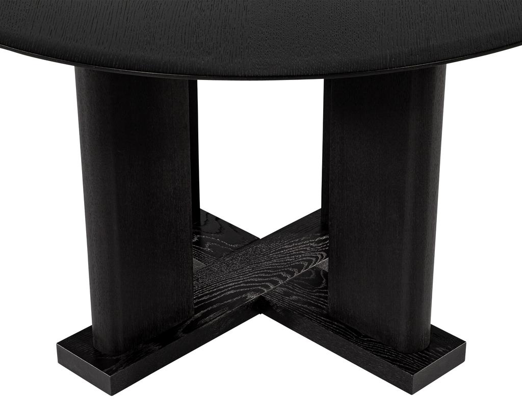 Contemporary Modern Round Dining Table in Black Cerused Oak Finish For Sale