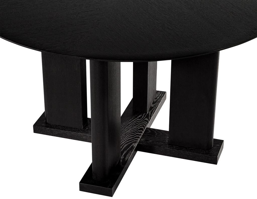 Modern Round Dining Table in Black Cerused Oak Finish For Sale 3