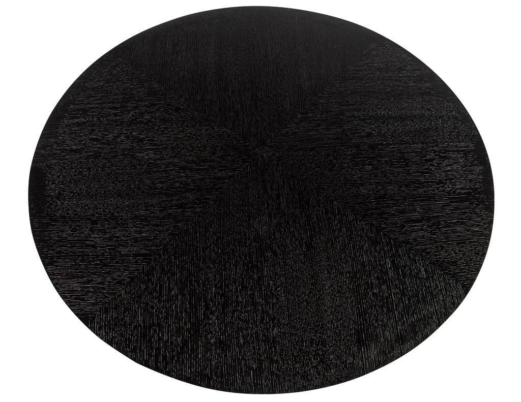 Modern Round Dining Table in Black Cerused Oak Finish For Sale 4