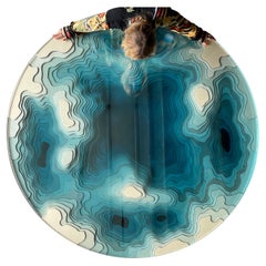 Modern Round Dining Table in Glass, Birch & Stainless Steel