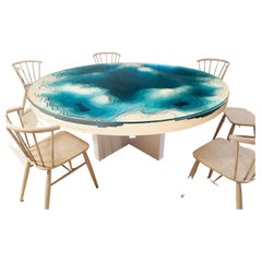 Modern Round Dining Table in Glass, Birch & Stainless Steel