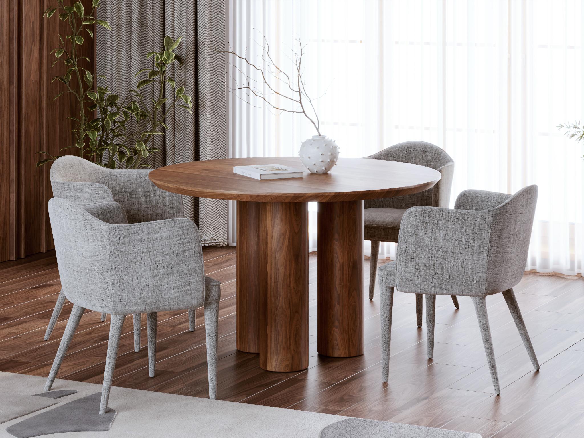 Moldovan Modern Round Dining Table in Natural Solid Walnut + 3D Model For Sale