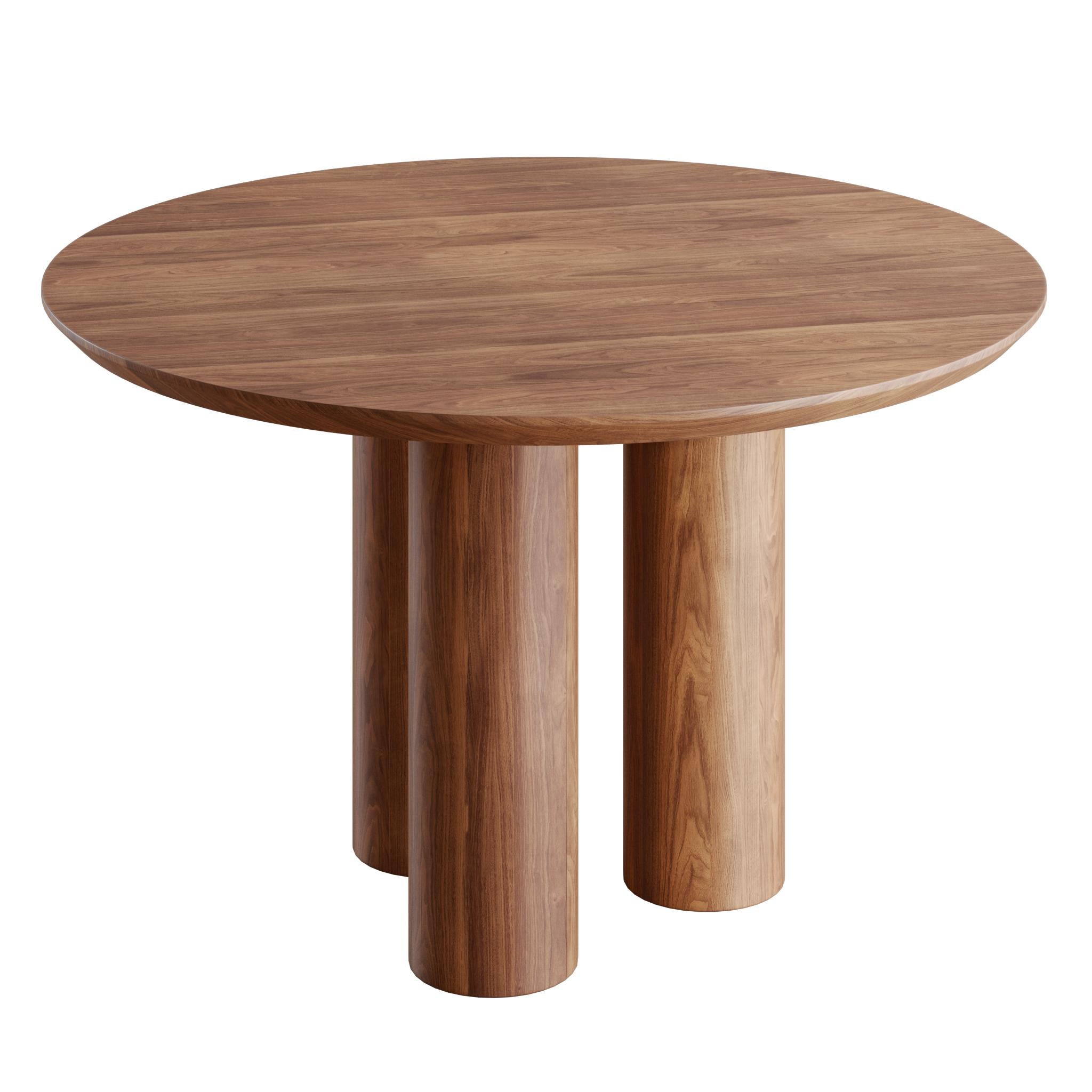 Hand-Carved Modern Round Dining Table in Natural Solid Walnut + 3D Model For Sale