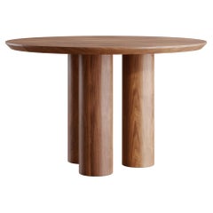 Table de salle à manger moderne ronde en noyer massif naturel + Modèle 3D