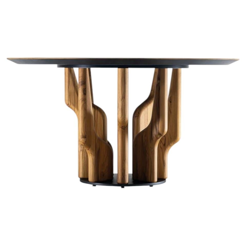 Mesa de comedor redonda moderna de madera de teca