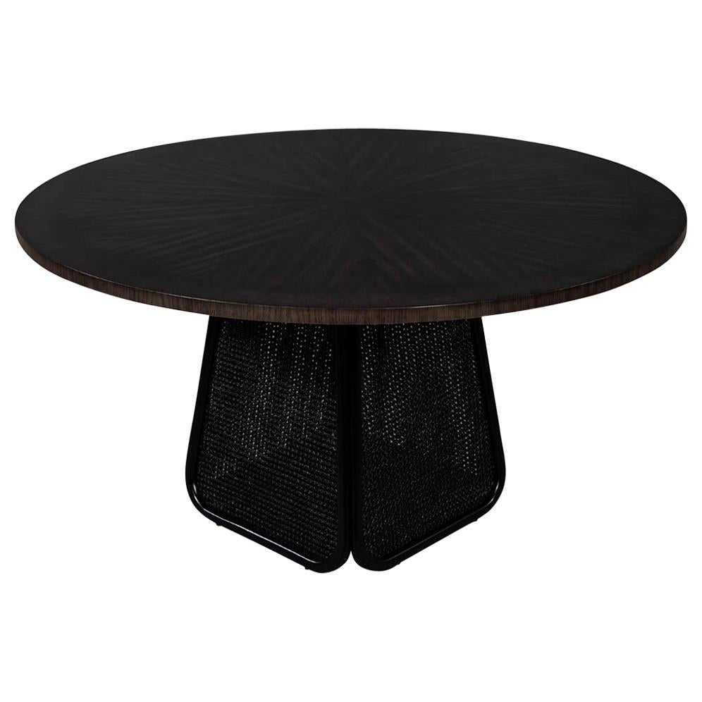 Modern Round Dining Table with Black Cane Pedestal