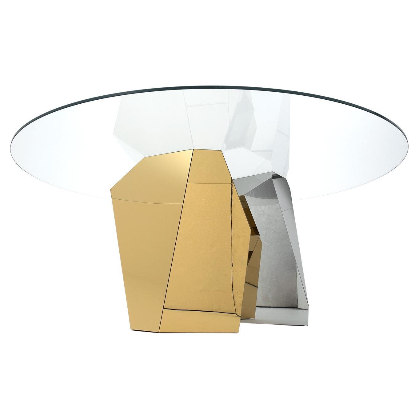 Modern Round Dining Table with Gold & Silver Finish For Sale