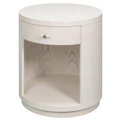 Modern Round Drum Side Table in White Ash