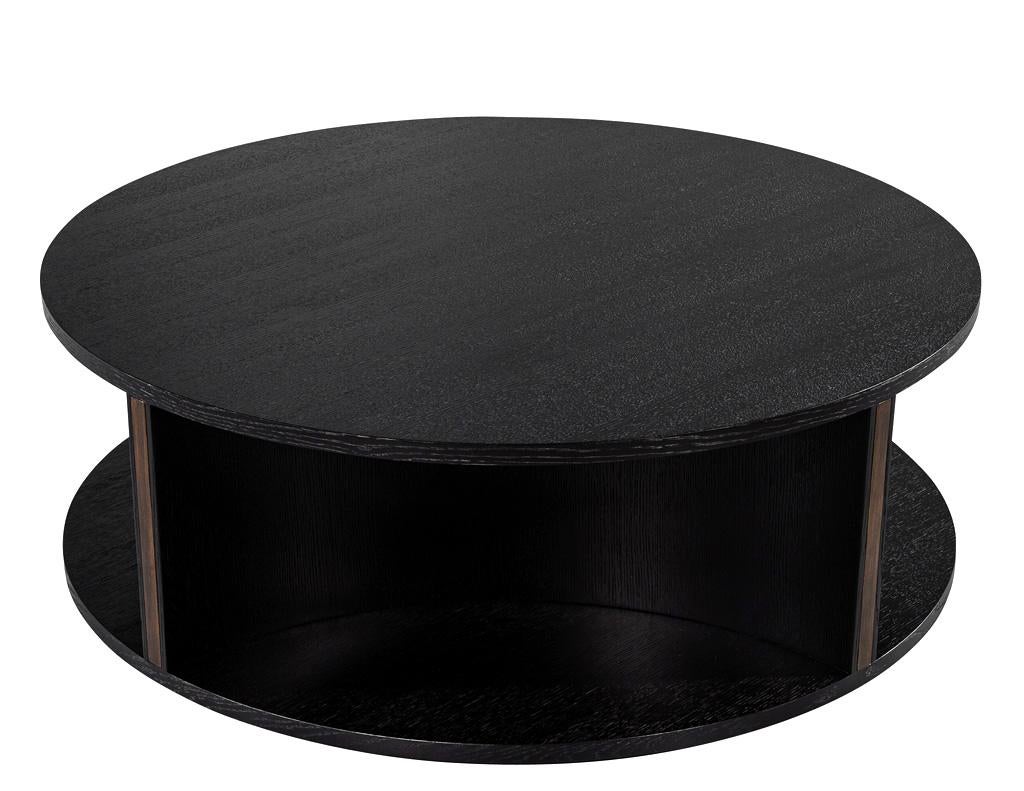 American Modern Round Ebonized Oak Coffee Table For Sale