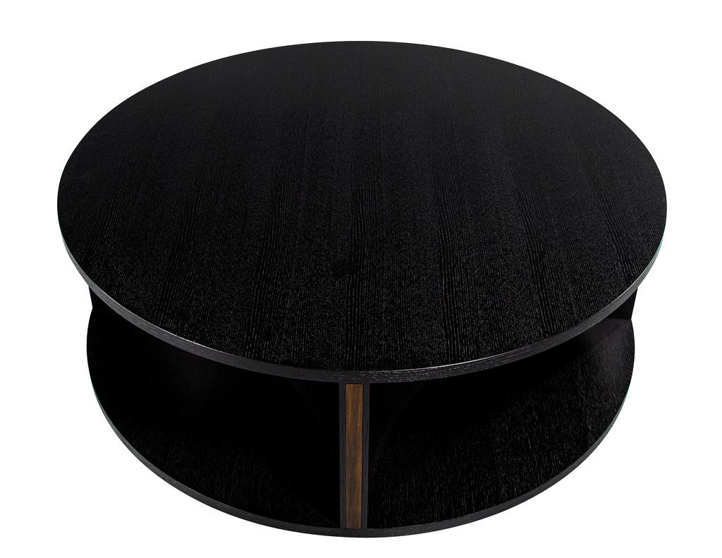 Gold Leaf Modern Round Ebonized Oak Coffee Table For Sale