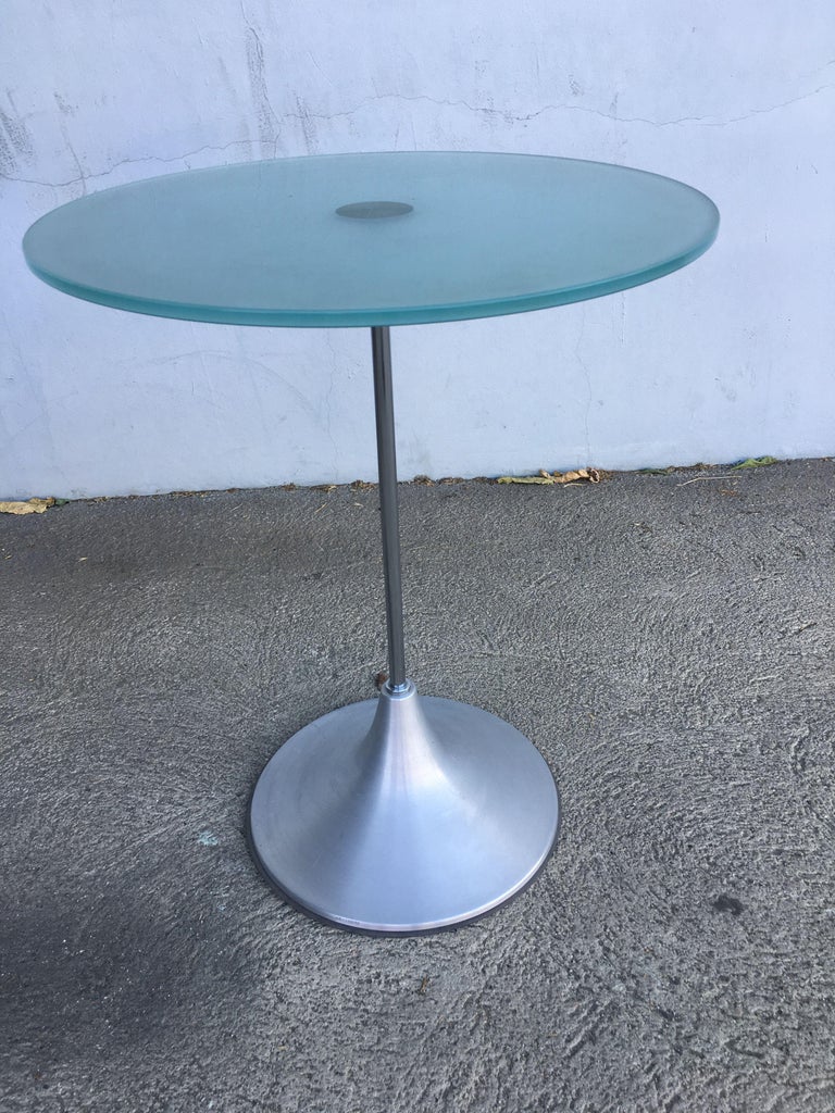 Modern Round Glass Side Table with Spun Aluminum Cone Base For Sale at