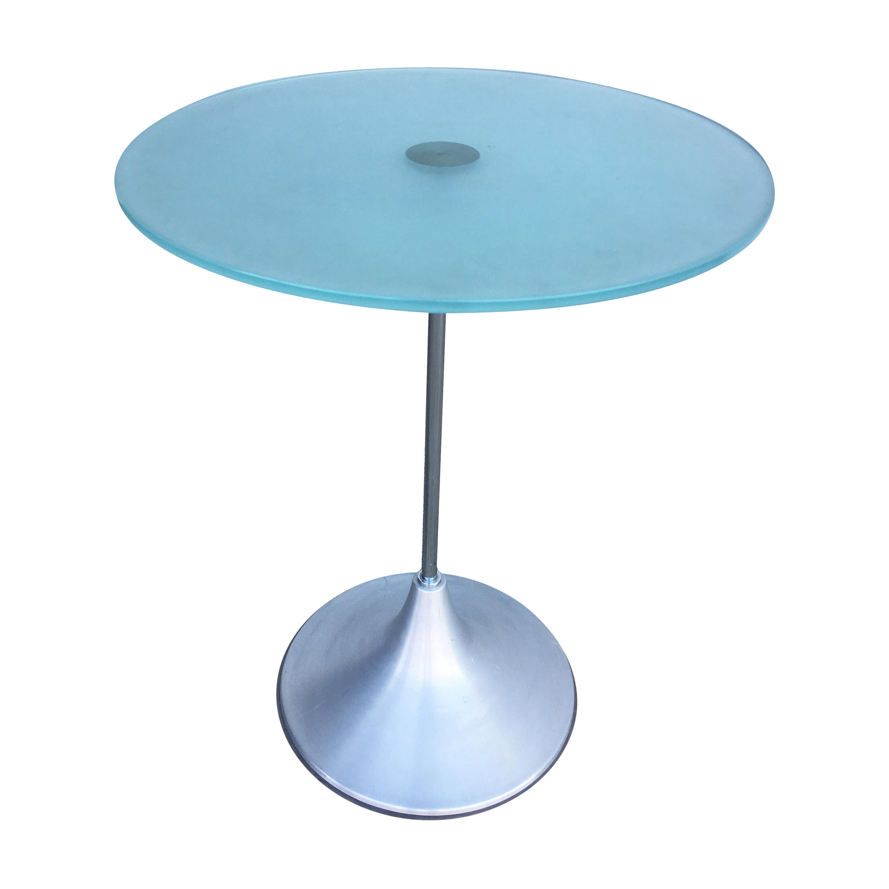 Modern Round Glass Side Table with Spun Aluminum Cone Base For Sale