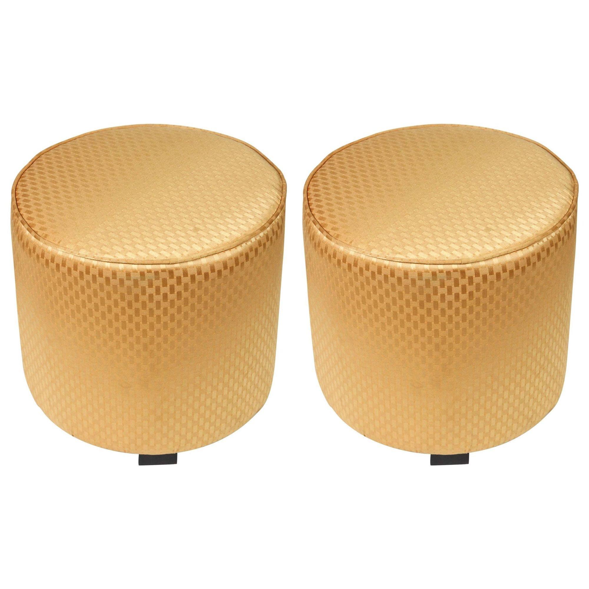 Upholstery Modern Round Gold Moroccan Pouf For Sale