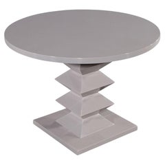 Modern Round Grey Table with Geometric Pedestal Design