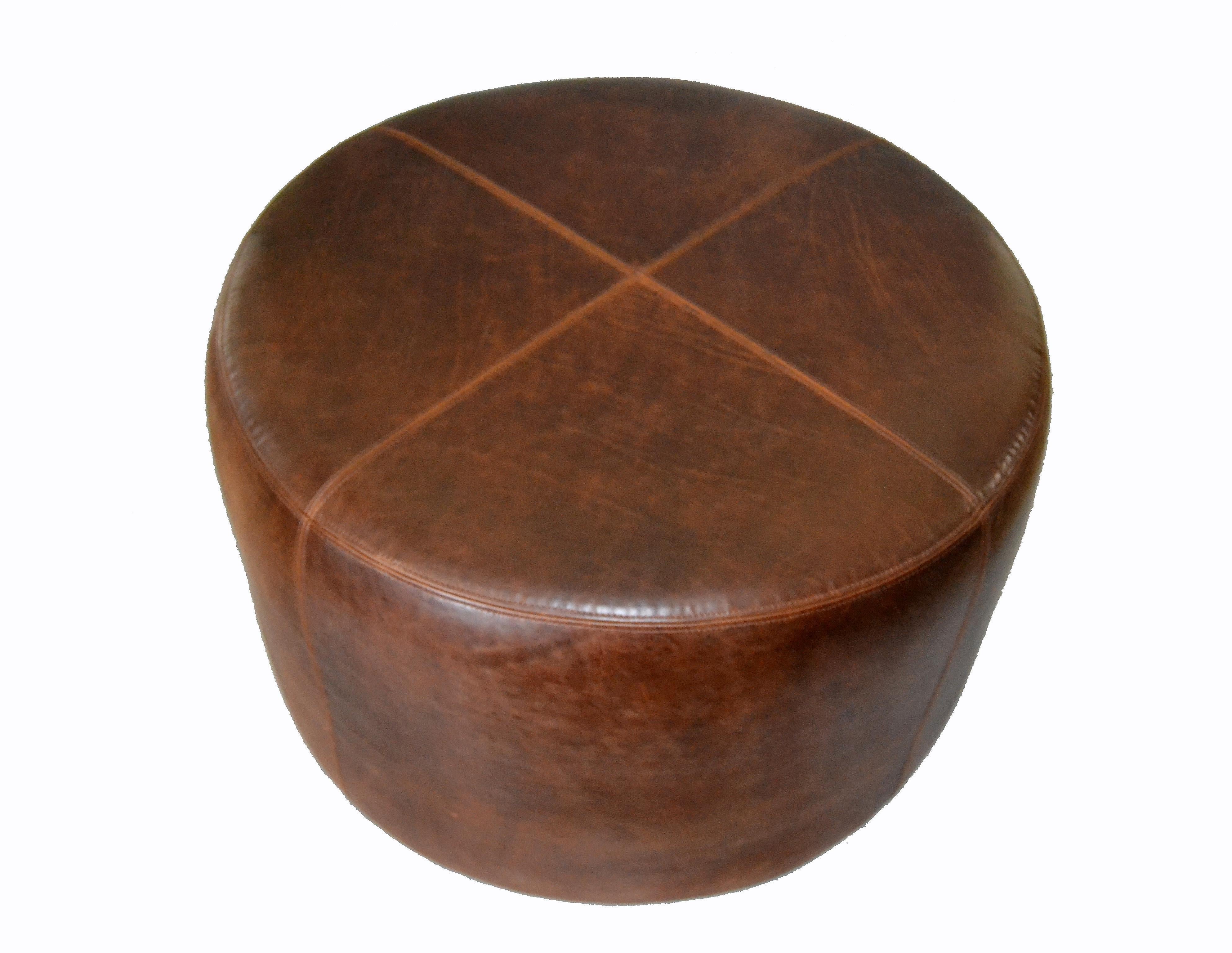 vintage round leather ottoman