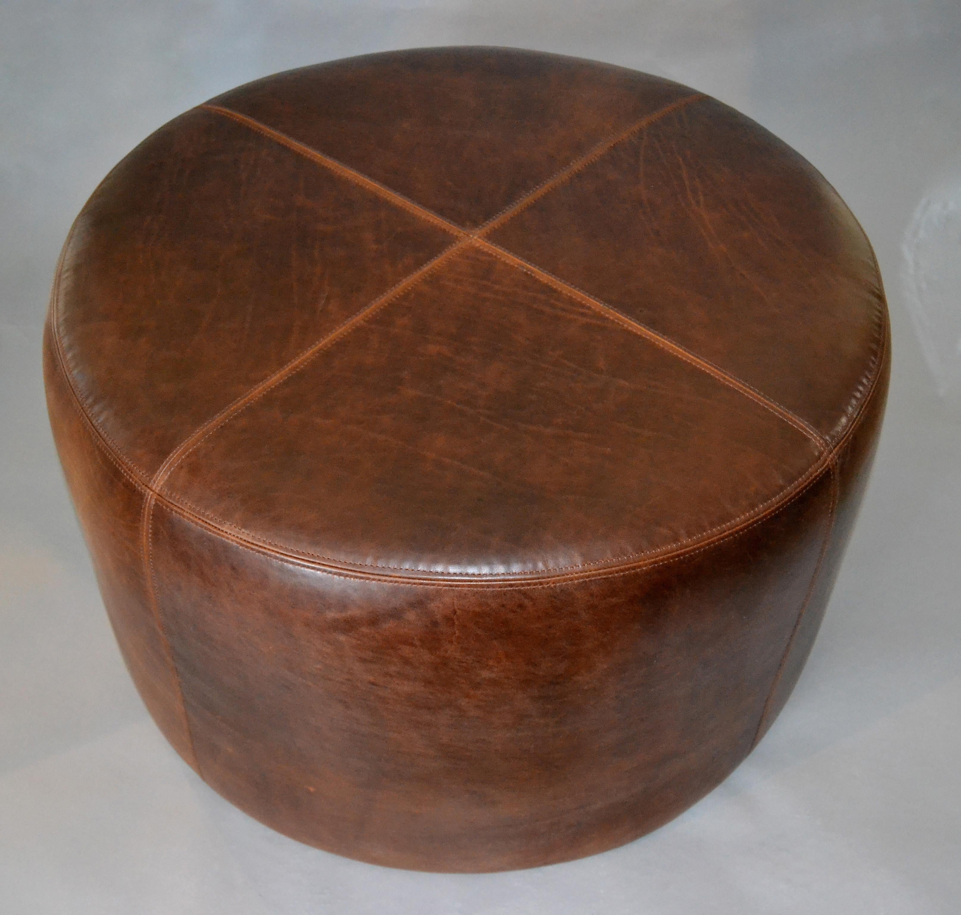 round brown leather ottoman