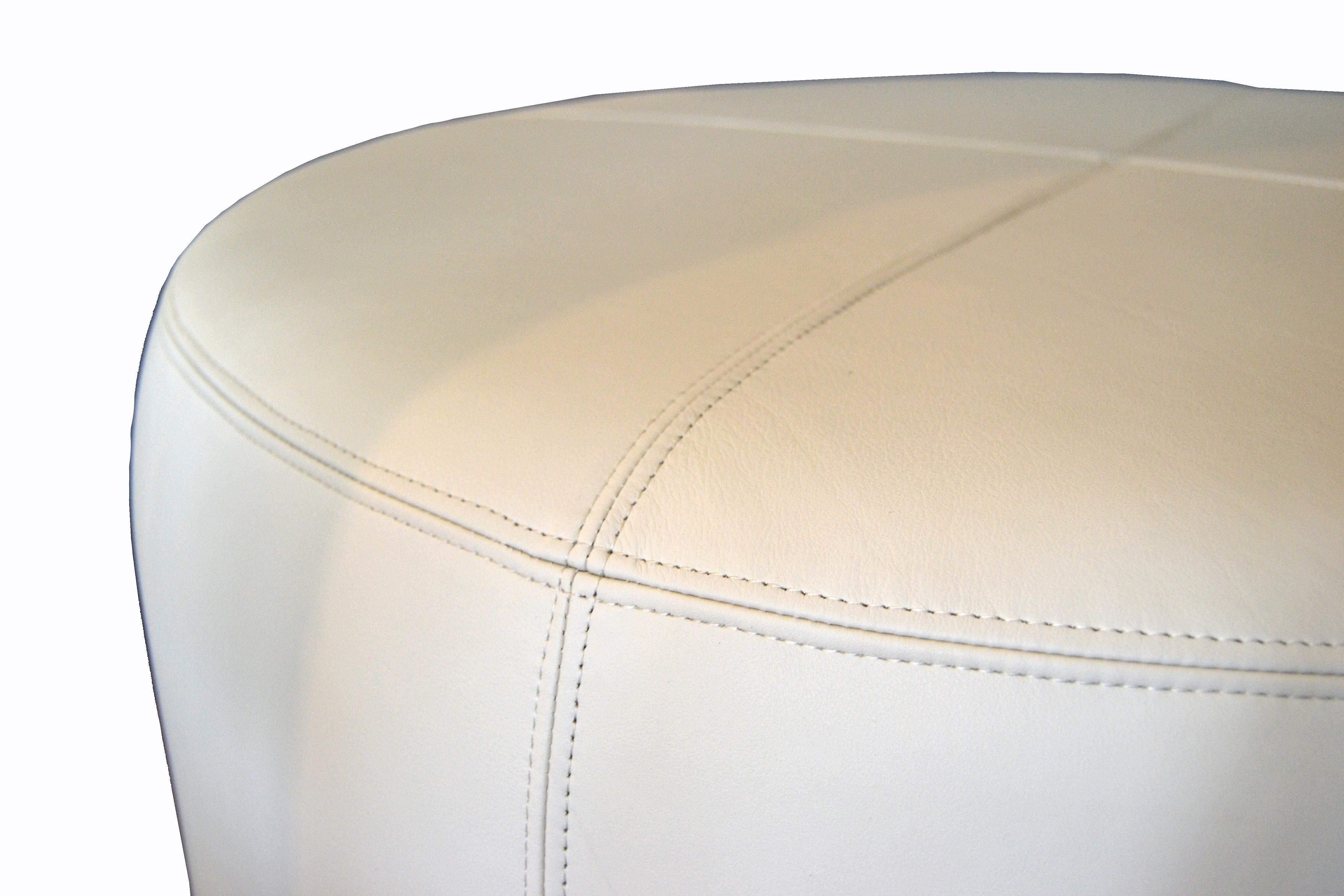 Modern Round Handcrafted Leather Ottoman, Pouf in Beige Leather, Contemporary 1