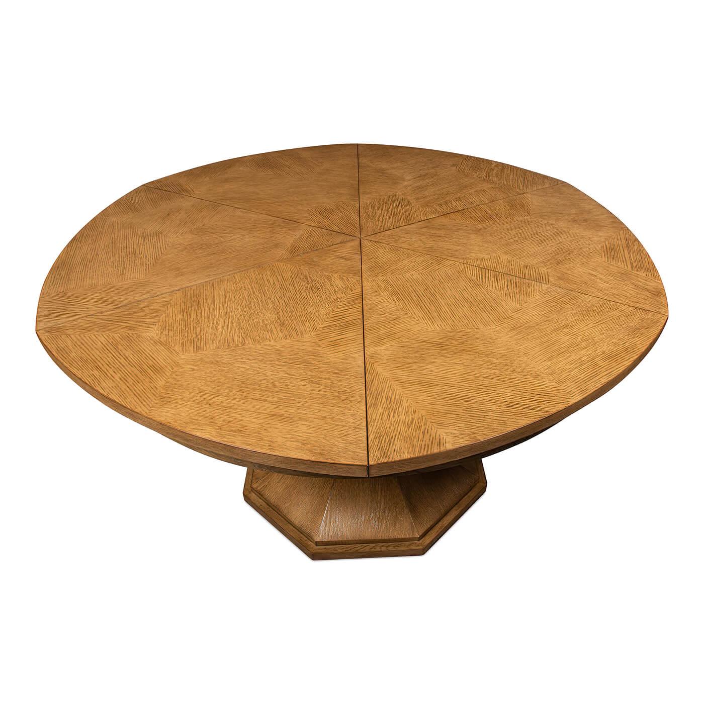 Modern Round Dining Table, Oak Finish In New Condition For Sale In Westwood, NJ