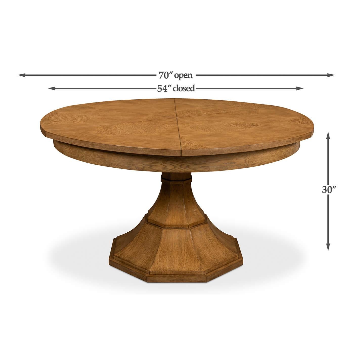 Contemporary Modern Round Dining Table, Oak Finish For Sale
