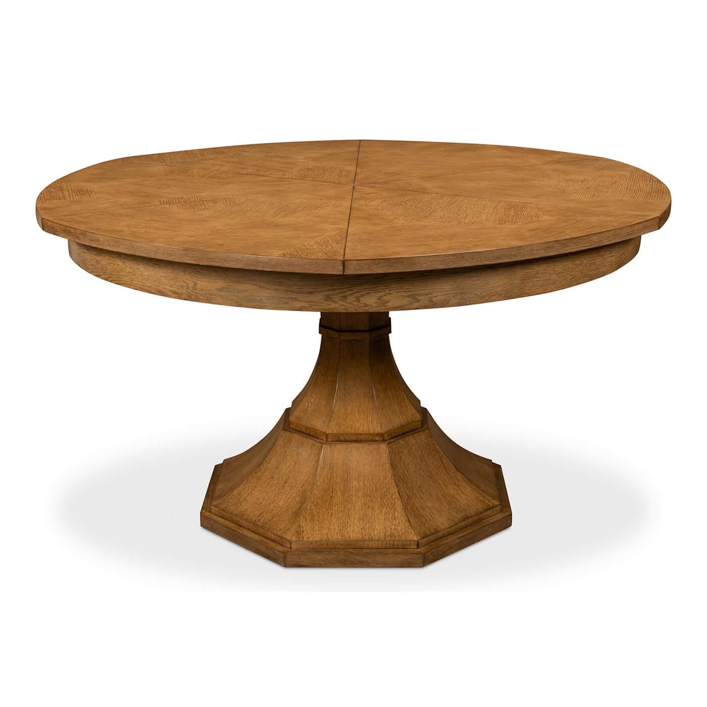 Wood Modern Round Dining Table, Oak Finish For Sale