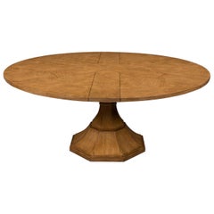 Modern Round Dining Table, Oak Finish