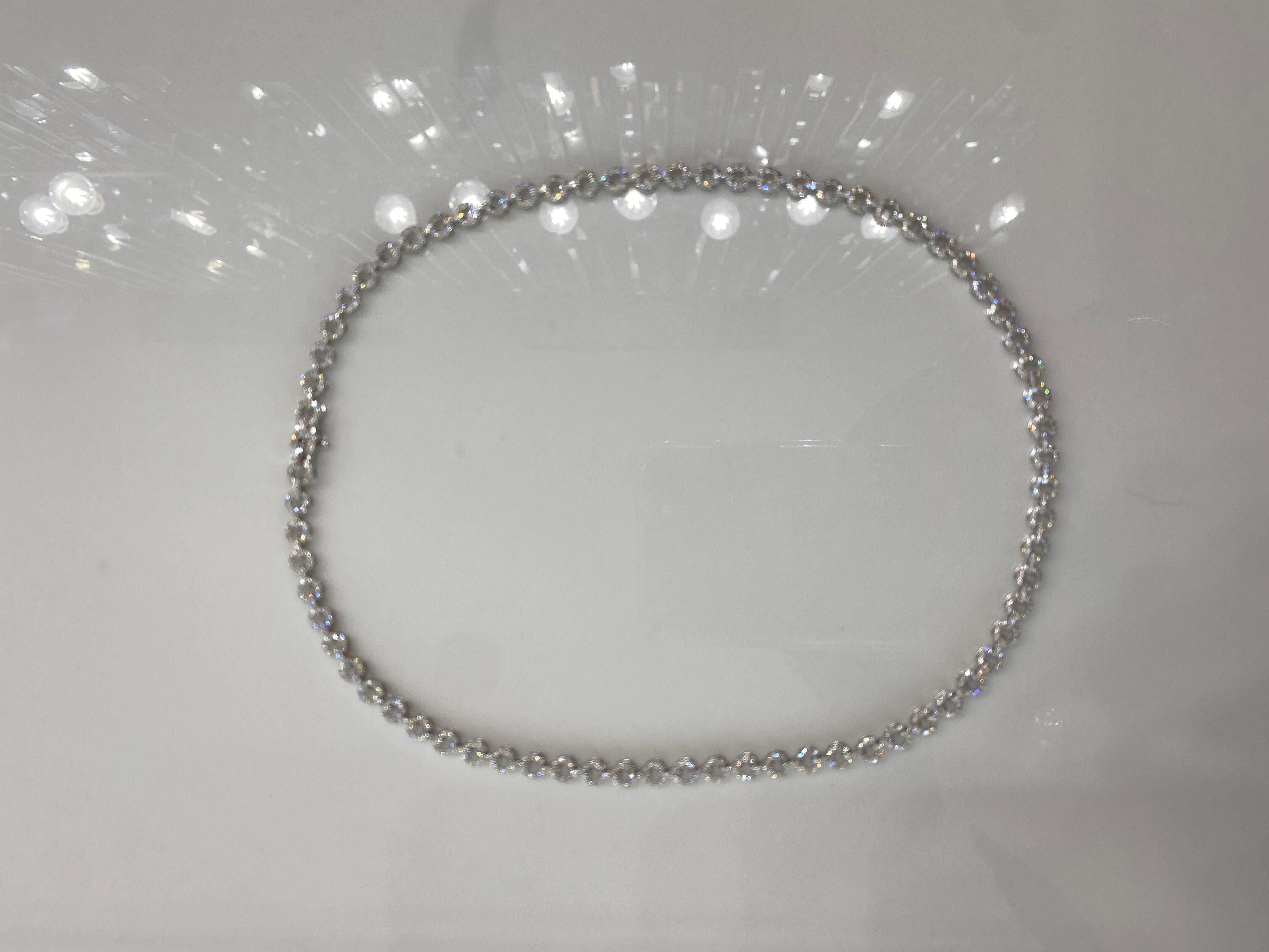 Women's or Men's Brilliant Cut Diamond Circle Link Necklace 20 inch For Sale