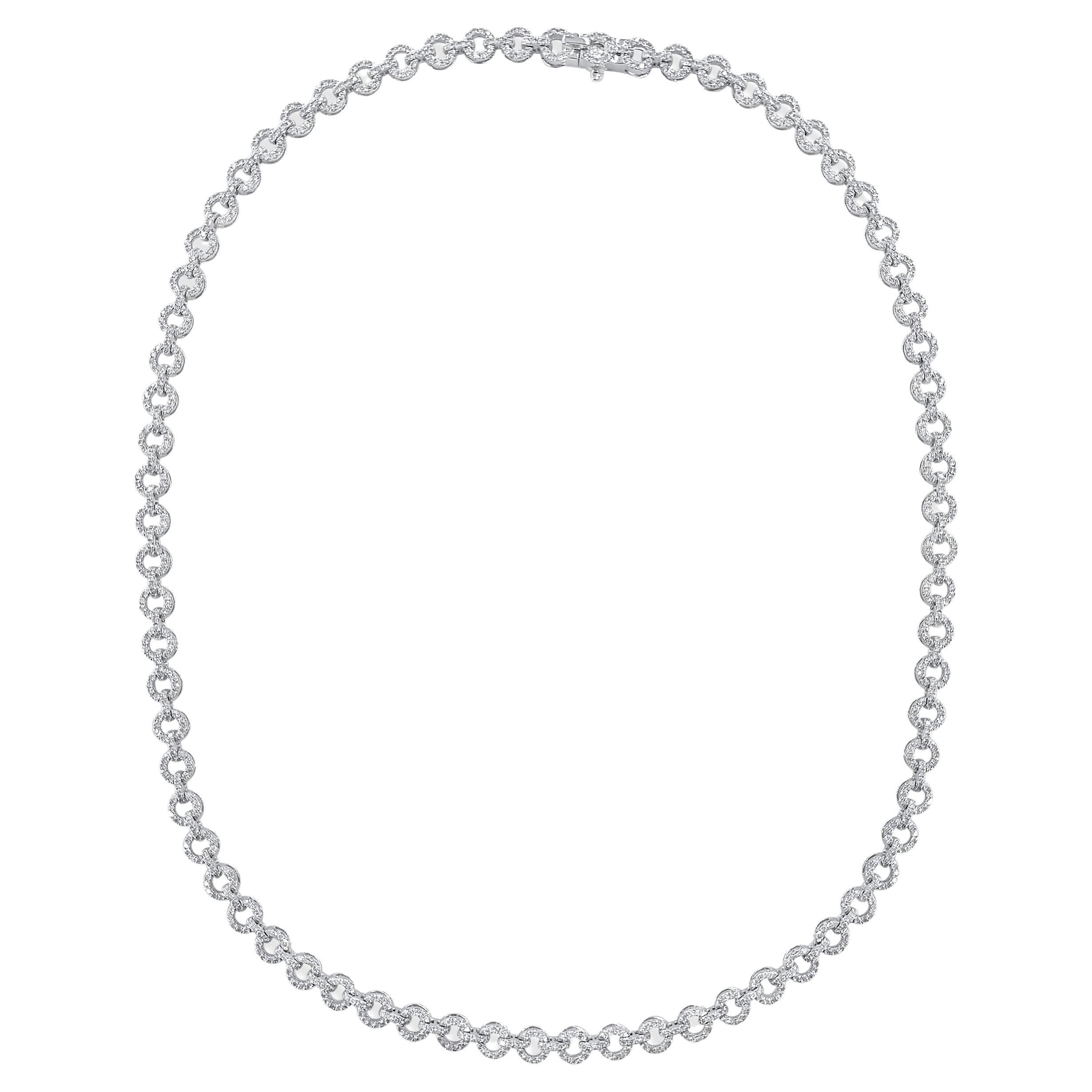 Brilliant Cut Diamond Circle Link Necklace 20 inch For Sale